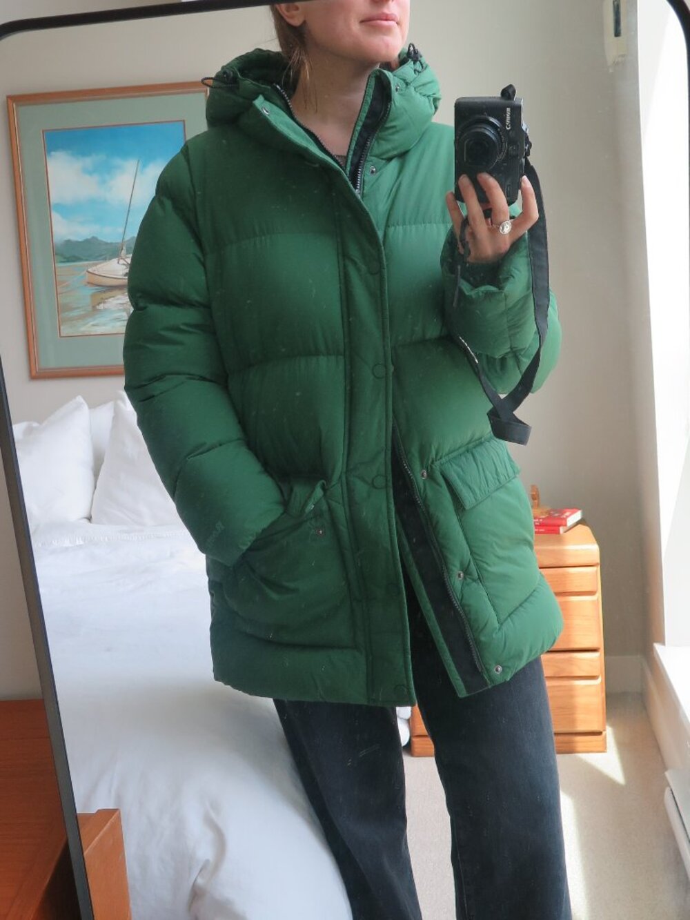 Roots Premium Down Puffer Jacket Forest Green Hooded Winter Coat Size XS